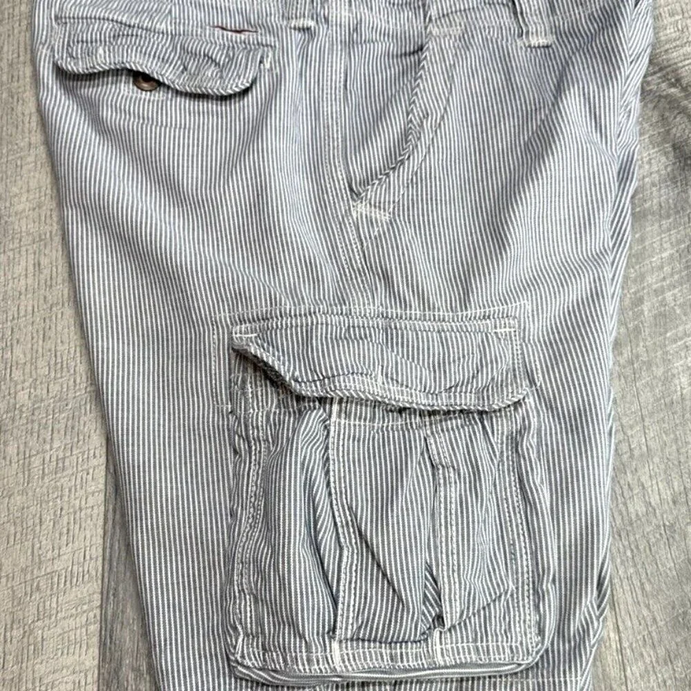 Vintage Y2K Hollister Cargo Shorts Mens Size 34 Navy Striped Chunky Baggy 36